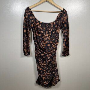 Douglas Hannant Silk Dress Size 8 Brown Black Party Cocktail Event Draped Back